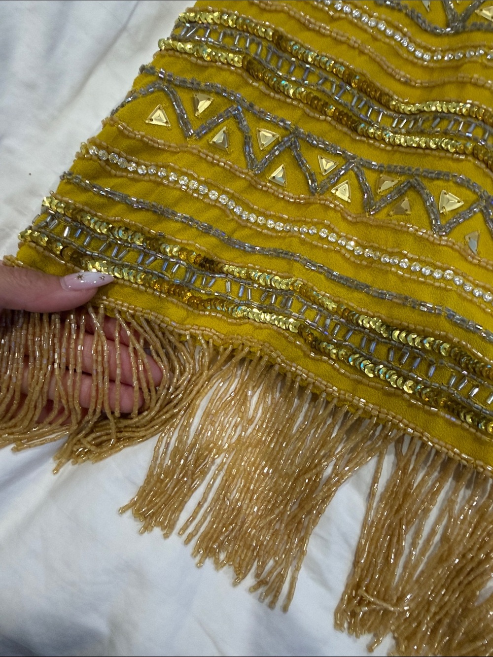ASOS Yellow Beaded Fringe Mini Skirt - Picture 4 of 6